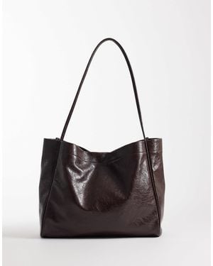 Pieces Crinkle Patent Faux Leather Bag - Black