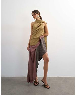 TOPSHOP Premium Satin Halter Asymmetric Mini Dress With Scarf Detail - Multicolour
