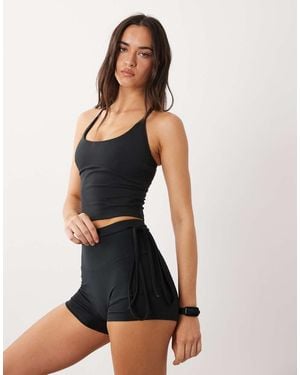 4505 Soft Touch High Waist 3 Inch Booty Short With Tie Waist Detail - Blue