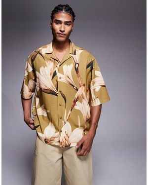 ASOS Relaxed Revere Shirt With Floral Print - Metallic