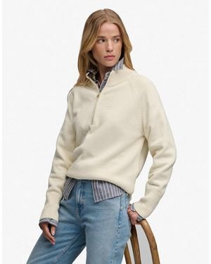 Superdry Klassischer baumwollstrick-pullover mit halbem reißverschluss - Natur