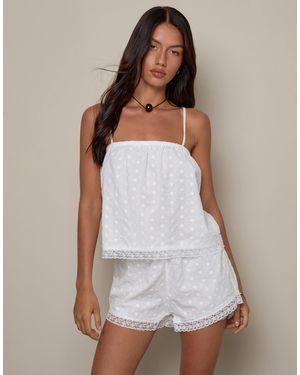 Motel Strapa Broderie Cropped Cami Top - Natural
