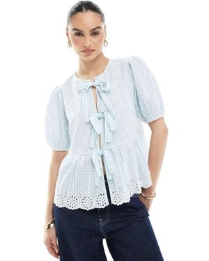 New Look Tie Front Gingham Top - White