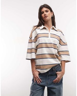 Nike Polo Boxy A Rayas En Y Marrón-Neutro