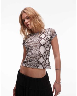 AllSaints Ellie Snake Print Mesh Tee - Grey