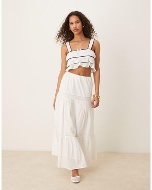 Gina Tricot Tiered Lace Midi Skirt - Natural