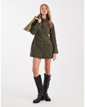 ASOS Denim Shirt Dress With Cinch Back Detail - Green