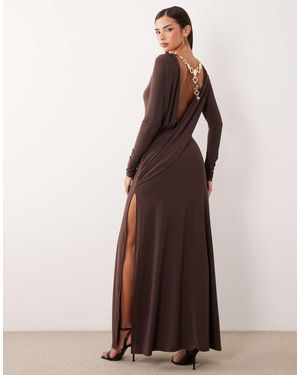 ASOS Slinky Backless Maxi Dress With Gold Hardware Detail - Brown