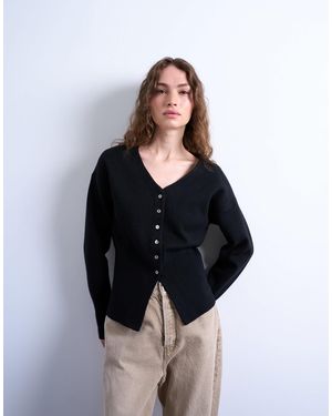 TOPSHOP – taillierte longline-strickjacke aus kompaktem strick - Schwarz