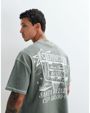 CERNUCCI T-shirt mit rückengrafik im kino-design, boxy - Grau