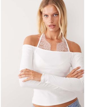 ASOS Halternek Top Met Kanten Rand - Wit
