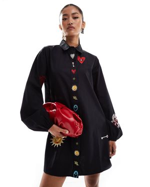 Never Fully Dressed Embroidered Shirt Mini Dress - Blue