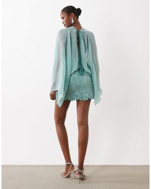 ASOS Caped Open Back Mini Dress With Embellished Skirt - Green