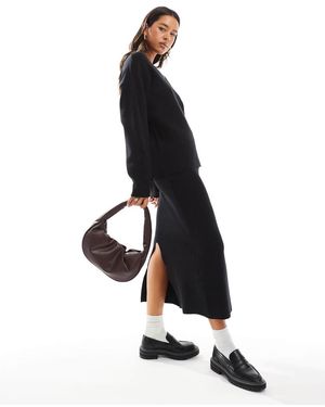 Object Gebreide Midi Rok Met Structuur Van Co-Ord Set - Wit