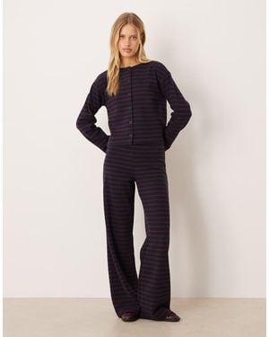 ASOS Brushed Stripe Wide Leg Co Ord Trousers - Blue