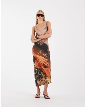 ASOS – maxi-säulenkleid mit wüstenkaktus-print und u-ausschnitt - Weiß