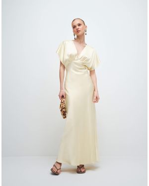 Gina Tricot Batwing Plunge Satin Maxi Dress - Natural