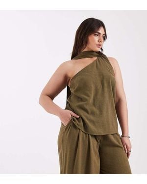 ASOS Curve Tailored One Shoulder Scarf Detail Top - Green