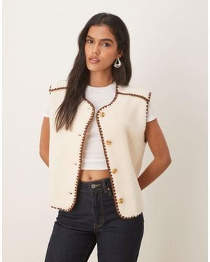 ASOS Borg Fleece Vest With Blanket Stitch - Natural