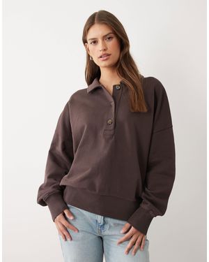 ARKET Pure Cotton Long Sleeve Rugby Polo Sweat - Brown
