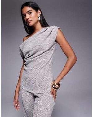 River Island One Shoulder Draped Textured Top Co-Ord - Grey