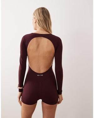 BO+TEE Bo+tee Long Sleeve Backless Romper - Red