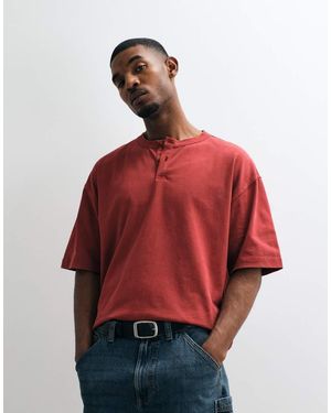 ASOS Oversized Recht Henley T-Shirt Van Zware Stof - Rood