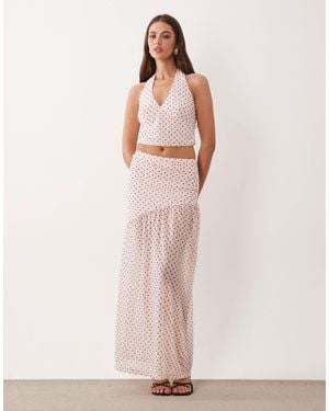 The Frolic Exclusive Chiffon Sheer Hem Detail Maxi Skirt Co-Ord - Pink