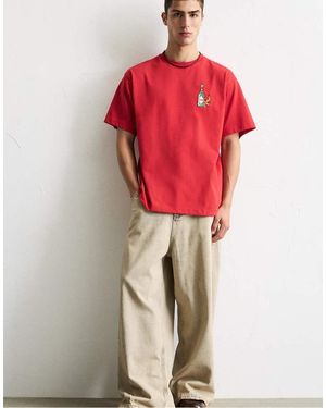 Pull&Bear T-Shirt Rossa Con Ricamo "Ay Carmela" - Rosso