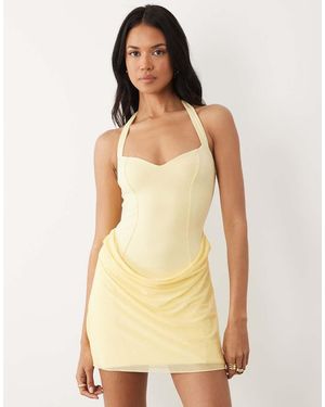 Oh Polly Halter Neck Cowl Skirt Mini Dress - Natural