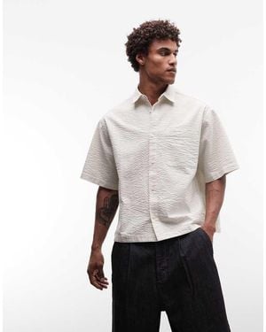 ASOS Recht Oversized Gestreept Overhemd Van Seersuckerstof - Wit