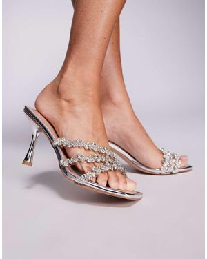 SIMMI Blushing Mirror Diamante Mid Heel Mules - Pink