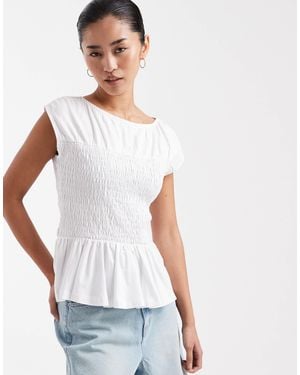 Threadbare Jersey Cap Sleeve Shirred Top - White