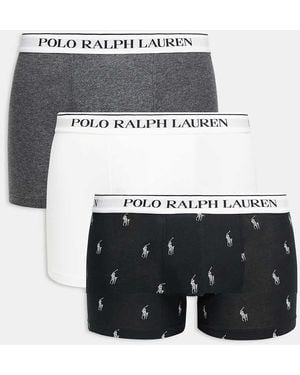 Polo Ralph Lauren 3 Pack White Logo Waistband Plain & All Over Icon Classic Trunks - Multicolour