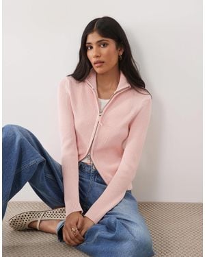 ASOS Pull cintré à la taille en maille fine avec col cheminée zippé - Bleu