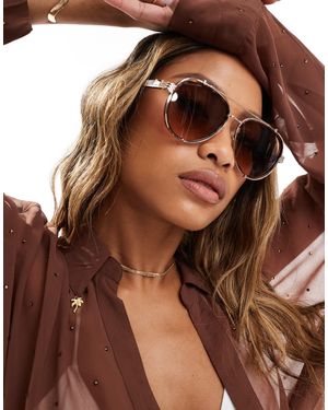 River Island – pilotensonnenbrille aus metall - Braun