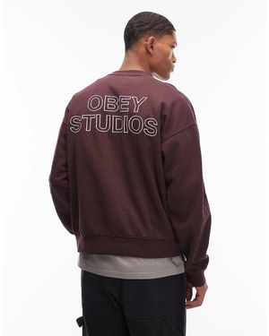 Obey Studios Faded Boxy Sweatshirt With Back Print - Red