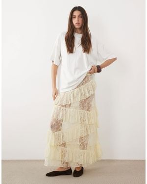 Miss Selfridge Tiered Lace Maxi Skirt - Natural