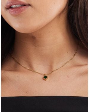 ASOS Waterproof Stainless Steel Chain Necklace With Cubic Zirconia Green Stone - Black