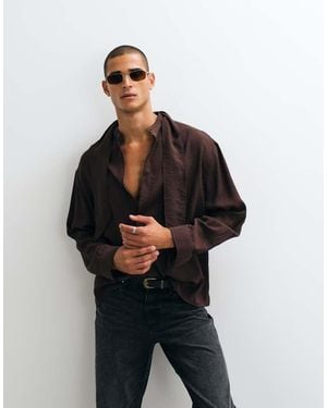 ASOS Oversized Flowing Shirt With Neck Tie - Brown