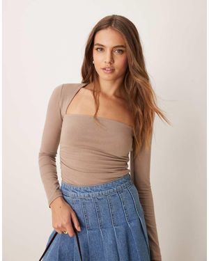 Abercrombie & Fitch Top A Maniche Lunghe Senza Cuciture Talpa Arricciato Con Scollo Squadrato - Blu