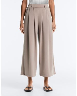 Oysho Soft-touch Wide-leg Crop Trousers With Modal And Pleats - White