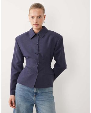 ASOS Getailleerde Blazer Met Linnenlook En Knoopsluiting - Blauw