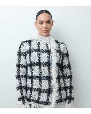 ASOS Asos Design Curve Cardigan Testurizzato Con Frange A Quadri Monocromatici - Nero