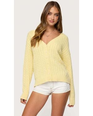 Edikted Francine Oversized V Neck Cardigan - Yellow