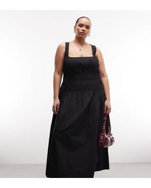 Collusion Plus Square Neck Shirred Midi Dress - Black