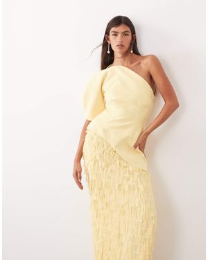 ARRANGE Sculptural One Shoulder Texture Hybrid Midaxi Dress - Natural