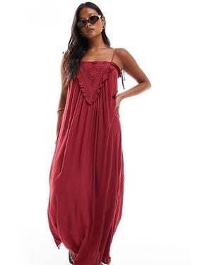 Miss Selfridge Lace Detail Maxi Slip Dress - Red