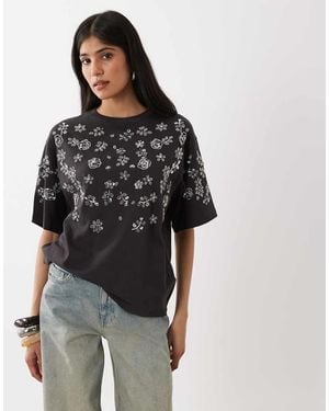 Miss Selfridge Festival Embellished Oversized Tee - Black