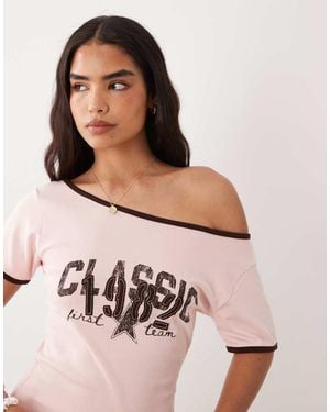 Cotton On Off Shoulder Graphic Tee - Pink